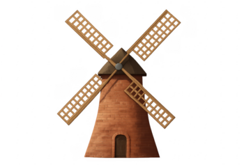 Traditional brick windmill generating rural energy, transparent background