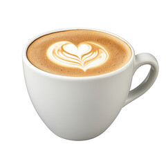 Cup of cappuccino with beautiful latte art isolated on transparent background.