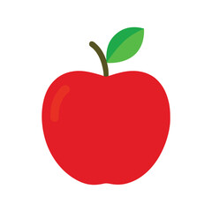  Red Apple Illustration with Green Leaf and Stem on White Background