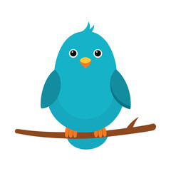 Blue Bird Perched on a Branch Simple Vector Illustration. bird cartoon character