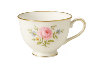 Vintage porcelain teacup displaying pink rose floral pattern