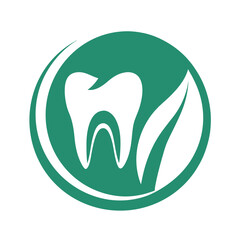 Green tooth and leaf inside oval shape logo dental health
