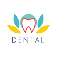 Tooth logo with abstract petals and text D E N T A L dental dentistry