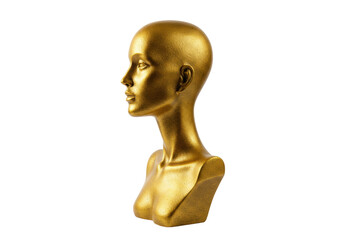 Isolated Golden female mannequin torso, elegant bust statue for fashion or art display