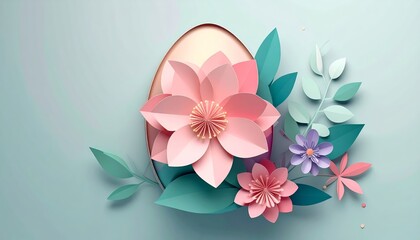 Creative composition with paper flower, leaves.