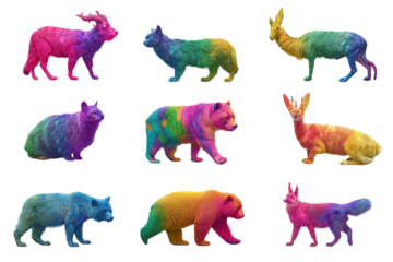Rainbow-Furred Animals – Colorful Fantasy Wildlife Illustration
