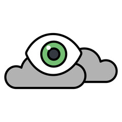 A mysterious green eye floating among grey clouds, great for Halloween themes, fantasy artwork, or eerie decorative elements