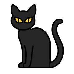 A black cat with glowing yellow eyes, symbol of Halloween, superstition, and mystery. Ideal for seasonal decorations and spooky-themed designs
