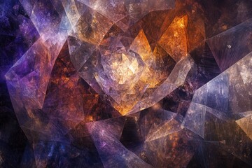 Abstract fractal art depicting a mesmerizing interplay of dark, translucent polygons and warm, glowing inner light.