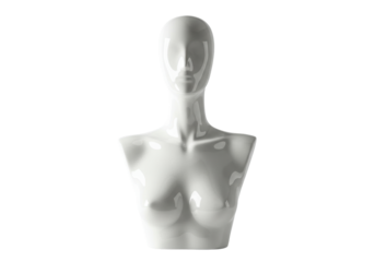 Isolated female bust mannequin for displaying clothes, realistic shape, fashion industry