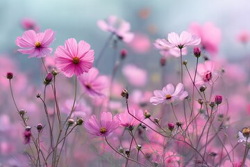 Delicate Pink Cosmos Field