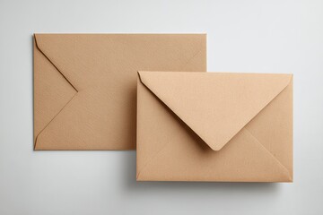 Two light beige envelopes on a plain background