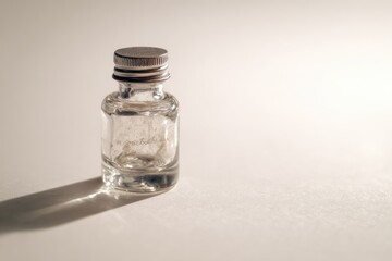 Small clear glass bottle on white background