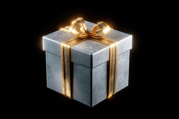 Silver gift box with gold ribbon