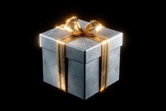 Silver gift box with gold ribbon