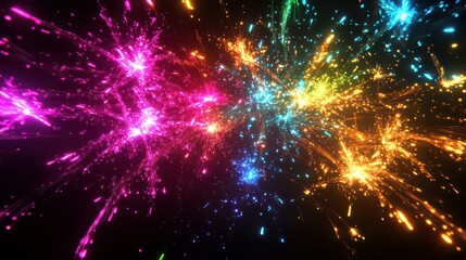 Fototapeta premium A vibrant display of colorful sparks and bursts of light against a dark black background scene