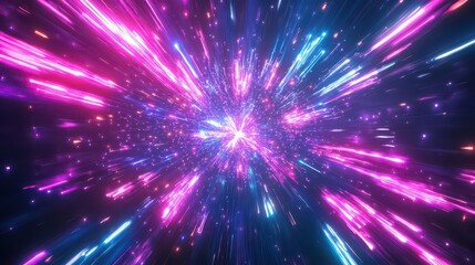 Naklejka premium Abstract space background with pink and blue light streaks creating a hyperdrive effect look