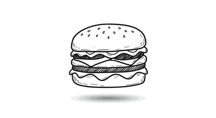 Burger Black and White Sketch on White Background