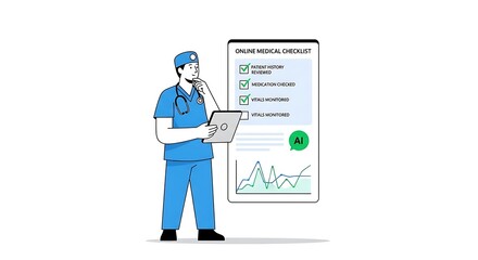 Obraz premium Doctor Holding Tablet with AI-Powered Online Medical Checklist