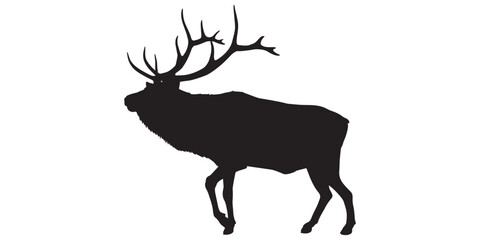 Elk silhouettes in different positions, black vector illustration isolated on white background
