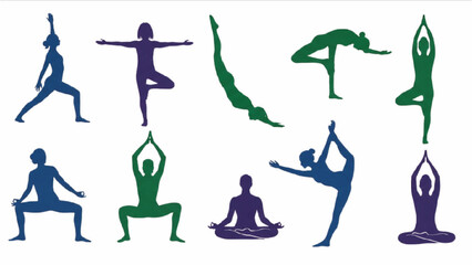 Yoga Poses Silhouettes Vector Illustration – Wellness and Exercise Collection AI EPS PNG JPEG
