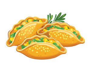 Stack of soft flour tortillas filled with savory meat, green beans, and peas, ready for a delicious meal - Vector Illustration	