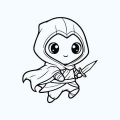 Obraz premium A cheerful and playful character dressed as a ninja, wielding a sword and wearing a hooded cloak with a cape.
