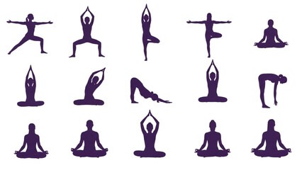 Yoga Poses Silhouettes Vector Illustration – Wellness and Exercise Collection AI EPS PNG JPEG
