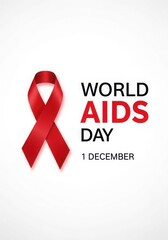 World aids day banner with red ribbon and text isolated on white background