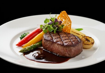 Medium Rare Filet Steak With Wine Reduction And Roasted Vegetables