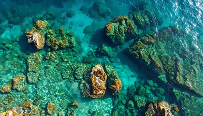 Fototapeta premium Crystal-clear ocean rocks