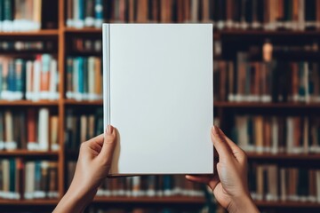 Hands holding blank white book cover mockup