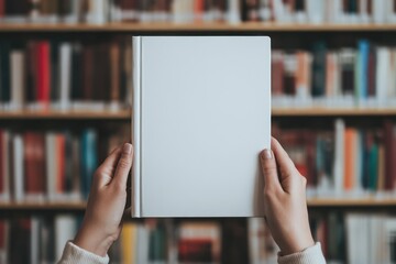 Hands holding blank white book cover mockup