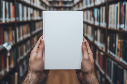 Hands holding blank white book cover mockup