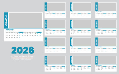 vector desk calendar 2026 design, vector illustration, calendar template layout