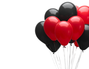  Single Red and Black Balloons in Alternating Pattern, Side View, isolated on transparent background.