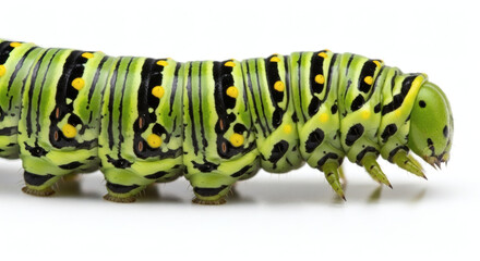 Naklejka premium Close up view of a green caterpillar with black and yellow markings