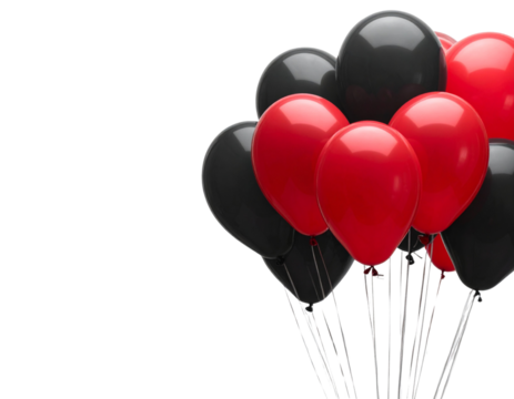  Single Red and Black Balloons in Alternating Pattern, Side View, isolated on transparent background.