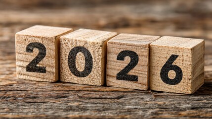 Wooden blocks transitioning from 2025 to 2026 representing new year business strategy and planning
