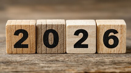 Wooden blocks transitioning from 2025 to 2026 representing new year business strategy and planning