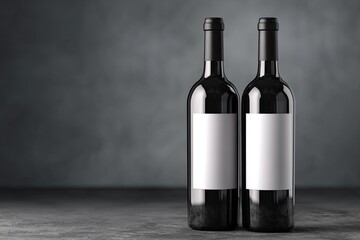 Fototapeta premium Two dark wine bottles on a gray surface