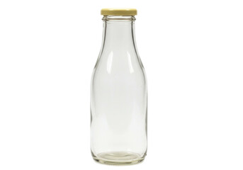 Isolated glass bottle with a tan cap for storing beverages or other liquids close up