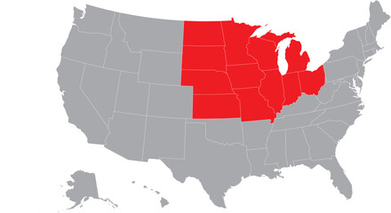 Midwest States Highlighted on USA Map