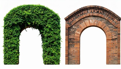 Obraz premium Brick and Vine Archways Garden Entrance, Nature, Architecture