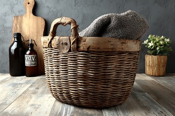 Obraz premium Modern wicker laundry basket decorative utility high resolution picture