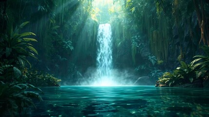 Hidden Tropical Waterfall in a Lush Forest, Generative AI Illustration part 3