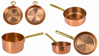 Copper Cookware Set Polished Pans, Saucepans, Brass Handles