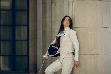 Fencing in the castle. Fencer womens.