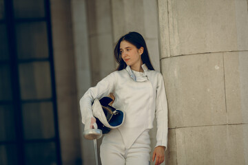 Fencing in the castle. Fencer womens.