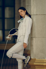 Fencing in the castle. Fencer womens.